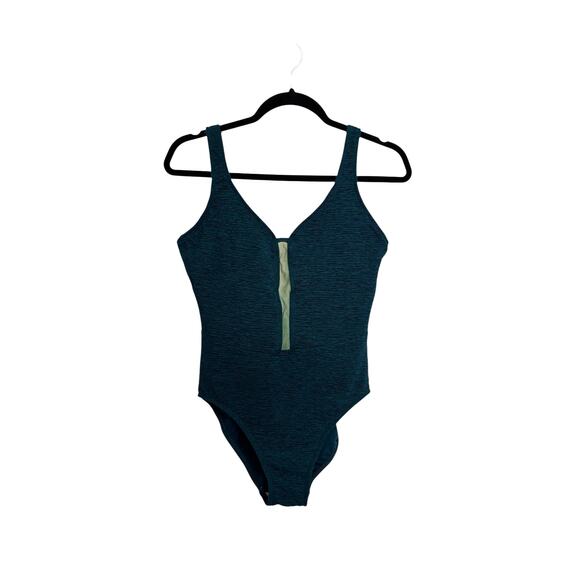 Mainstream Swimsuit Womens 14 Vintage Emerald Green One Piece Mesh Cutout USA - Picture 1 of 5